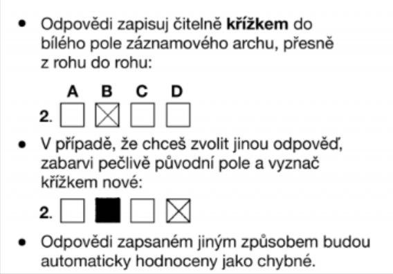 Správné značení změněné odpovědi v CERMAT testech